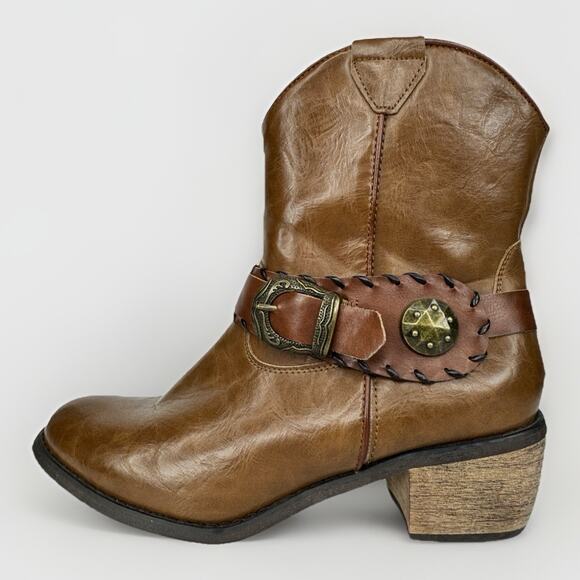Roper Mae Western Ankle Boots Women's 7 Brown Zip Up Rodeo Buckle Cowboy - Picture 1 of 15